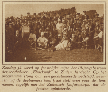 872731 Afbeelding van de viering van het 10-jarig bestaan van de voetbalvereniging Elinkwijk te Zuilen.